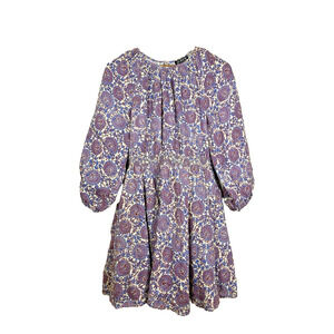 J. Crew Dress Women L Purple Floral Palermo Linen Fit & Flare Smocked Waist Mini